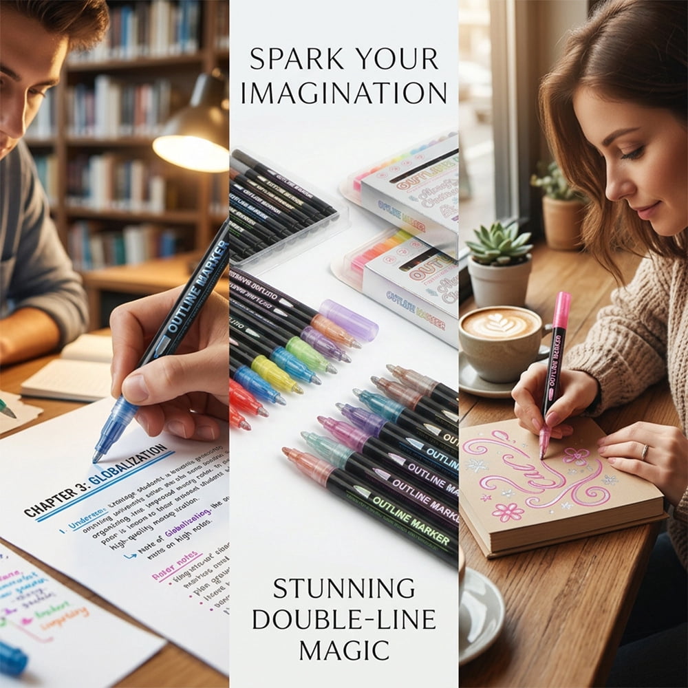 36 Colors Double Line Outline Markers, Metallic Shimmer Glitter Pens for DIY Cards, Journaling, Hand Lettering, Signature Drawing, Scrapbooking, Art Craft Marker Set