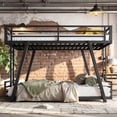 thumbnail image 2 of Leumius Queen over Queen Bunk Bed Frame with 2 Side Ladders, Metal Bunk Bed with Spdcial Support Leg Design and LED Light, Low Profile Bunk Bed for Teens Adults Black, 2 of 9