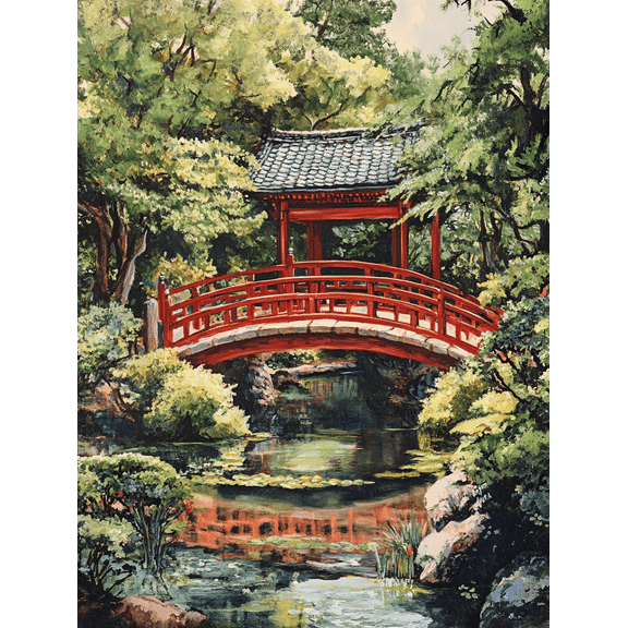 Japanese Garden Red Bridge Canvas Wall Art， Perfect for Living Room， Bedroom， Office， Meditation Room， and Zen Garden Decor
