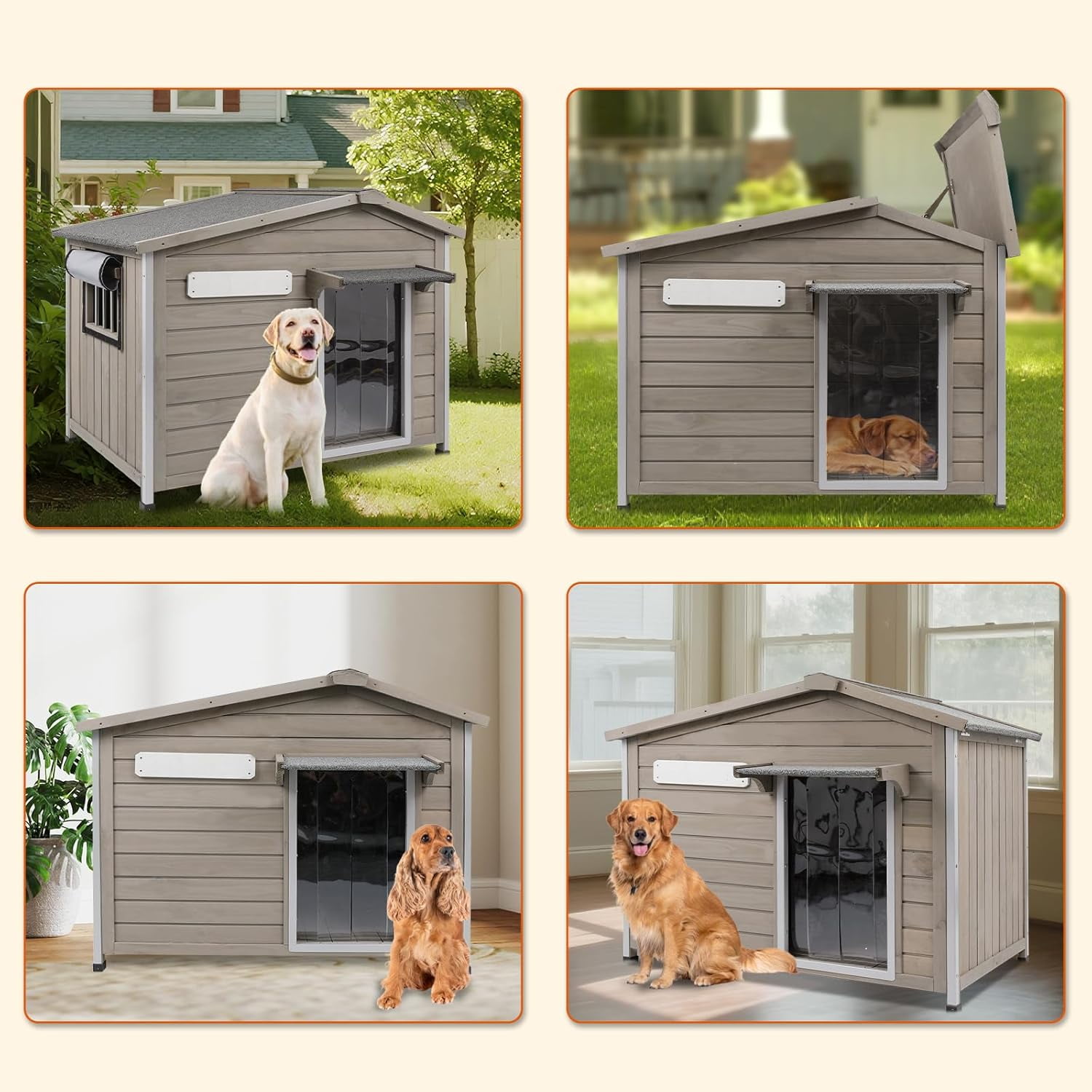 PETSCOSSET 40"L Outdoor Dog House, Wooden Dog Kennel with Asphalt Roof for Medium Dog, Gray