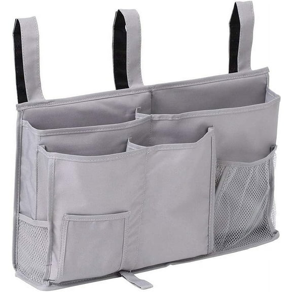 Bedside Caddy Hanging Bed Organizer Storage Bag Pocket for Bunk and Hospital Beds, College Dorm Rooms Baby Bed Rails,Camp (8 Pockets),Gray
