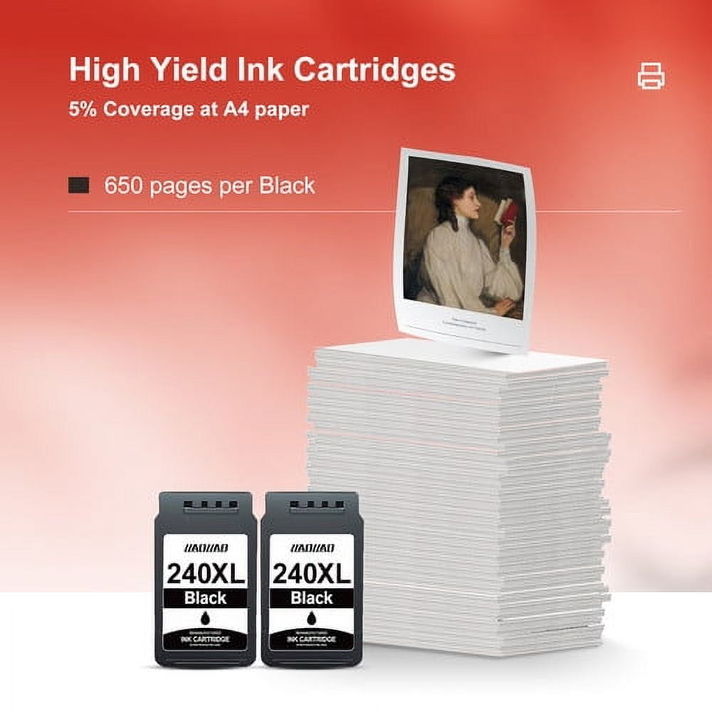 240 Black Ink Cartridge Compatible for Canon 240 240XL Ink Cartridges for PIXMA MG3620 MG3600 MX472 TS5120 Printer (2 Black)