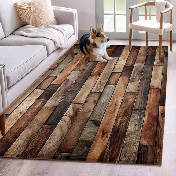 Area Rugs 2.7'x5', Western Barn Door Carpet for Living Room Bedroom Dining Room, Vintage Farmhouses Wooden Door Brown Throw Kitchen Rugs Non Slip Washable Rectangle Indoor Outdoor Rugs