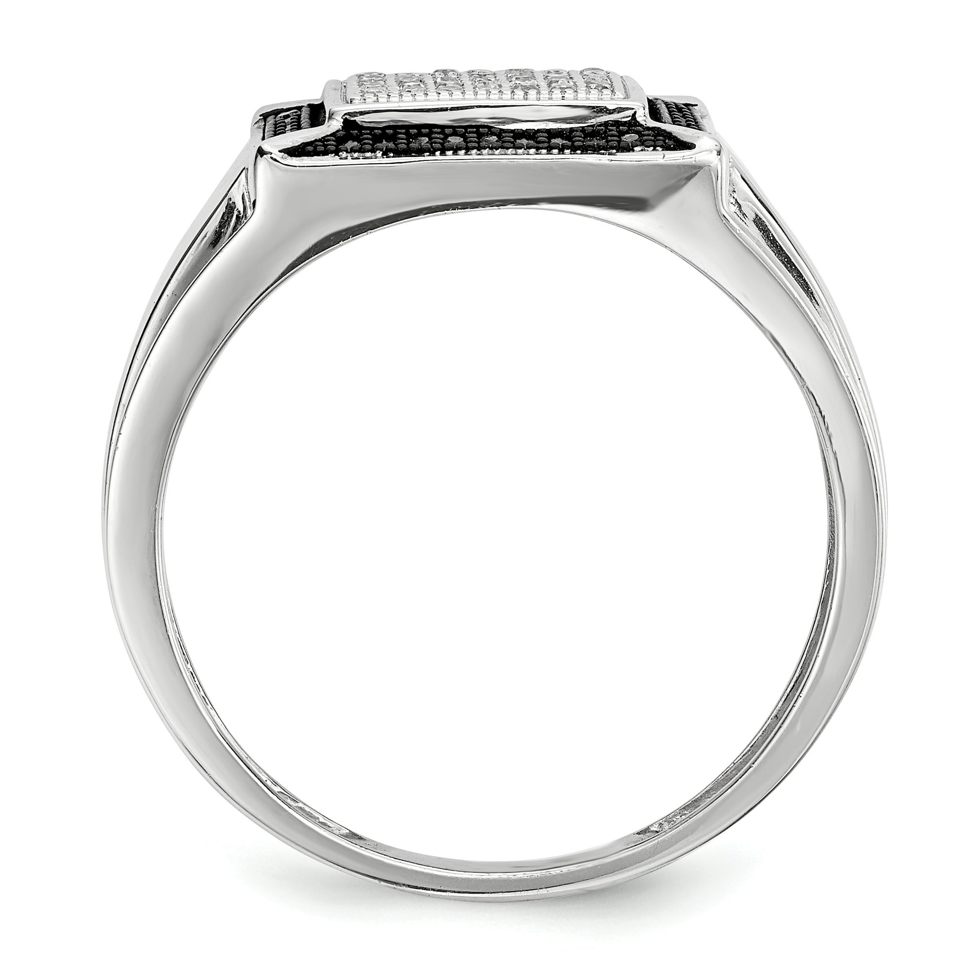Sterling Silver Rhodium Plated Black and White Diamond Men's Ring