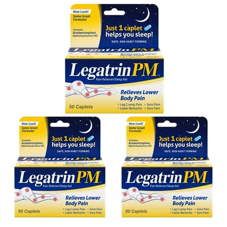 3 Pack Legatrin PM Caplets Advanced Formula Pain Reliever with Sleep Aid 50 Each