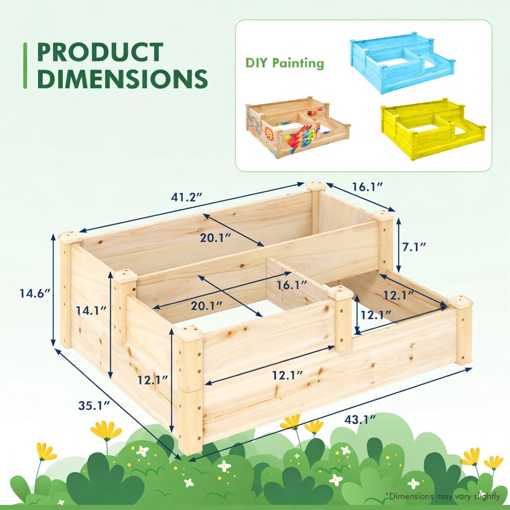 Topcobe 3-Tier Wooden Raised Garden Bed with Open-Ended Base, Planters for Outdoor Plants, Raised Garden Beds Outdoor, Natural
