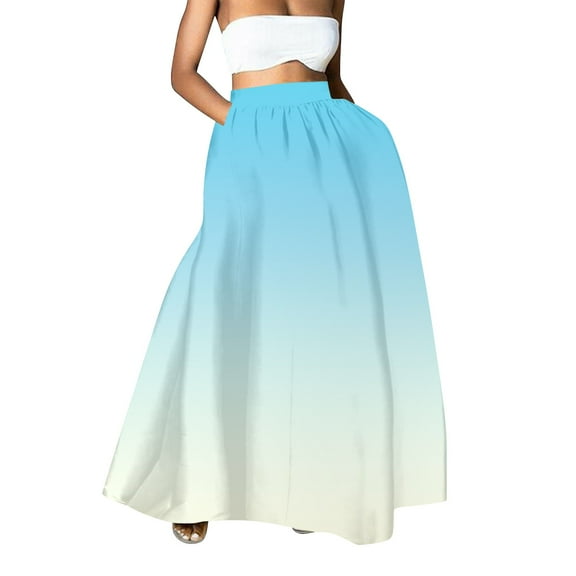 YUEJUIR Maxi Skirt Women Floral Print Skirt High Waist Party Beach Pocket Long Maxi Skirt Long Skirt Linen Skirts for Women (Sky Blue,M)
