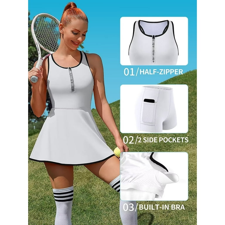SEAUR Womens A Line Tennis Dress with Built in Bra Slit Hemline