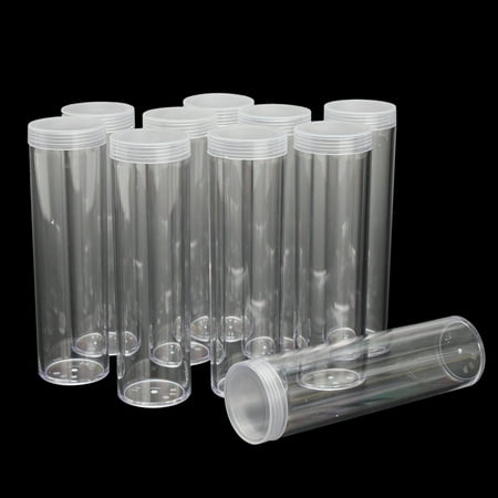 - Moaere 10Pcs 25mm Coin Storage Tube Clear Plastic with Screw on Top for Quarter Dollar