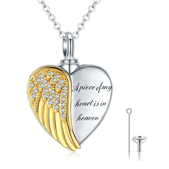 Coachuhhar Heart Angel Wing Urn Necklace for Ashes 925 Sterling Silver Heart Memorial Keepsake Cremation Pendant Necklace Cremation Jewelry Gifts for Women