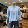 thumbnail image 6 of BangWanChi Three Quarter Sleeve Tops for Women Spring Summer 3/4 Sleeved Solid Color Casual Comfy Linen Shirt, 6 of 6