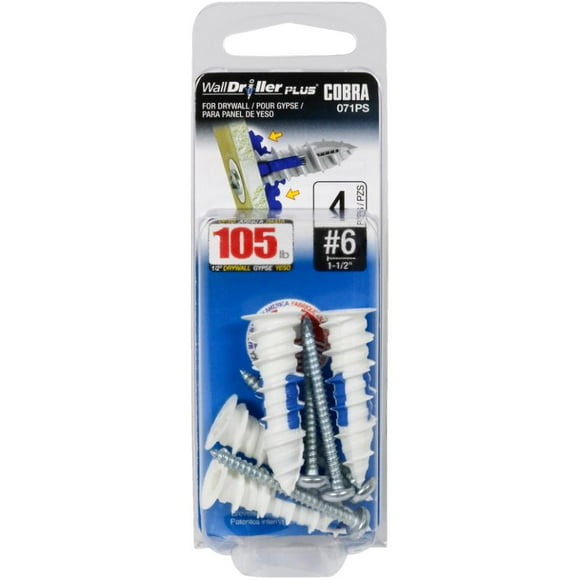 6 WallDriller Plus Anchors - avec Vis, Lot de 4