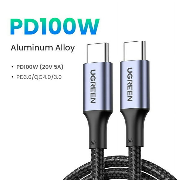 Câble USB-C vers USB Type-C 100W 60W pour iPhone 15 Macbook Samsung S23 Câble de Charge Rapide E-marker USB Type-C 100W PD Câble 100W Métal Gris_75 1m
