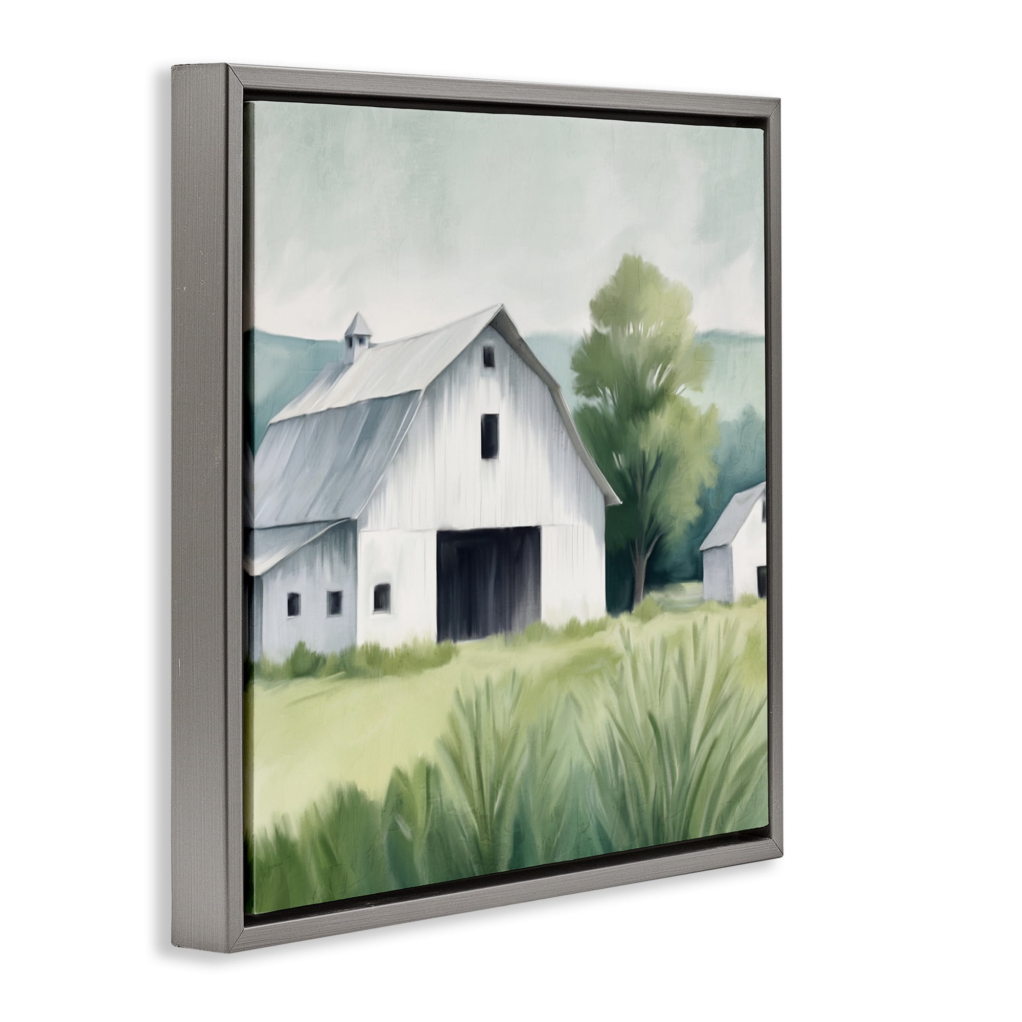 Stupell Industries Farm Home White Barn Gray Framed Floater Canvas Wall Art, design by Kim Allen