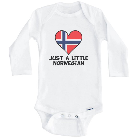 Just A Little Norwegian Baby Bodysuit - Funny Norway Flag Baby Bodysuit (Long Sleeve), 0-3 Months White