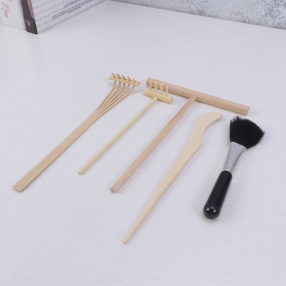 OUNONA 5Pc Zen Garden Accessories Japanese Rake Set Assorted Color Bamboo Sand Drawing Tool