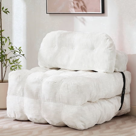JONPONY Folding Sofa Bed, Convertible Sleeper Chair Couch with Pillow, Foldable Mattress Futon with Back Support, Portable Sleeper Chair Bed Comfort Floor Sofa for Living Room Bedroom, Single, Beige