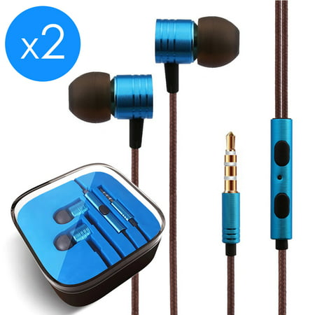 2-Pack FREEDOMTECH Earphones in Ear Headphones Earbuds with Microphone and Volume Control for iPhone, iPod, iPad, Samsung Galaxy, Xaiomi and Android Smartphone Tablet Laptop, 3.5mm Audio Plug