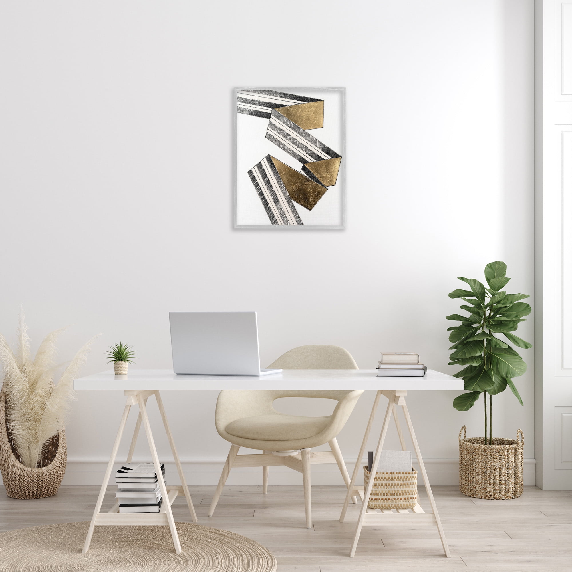 Stupell Industries Alternating Geometric Ribbon Abstract Painting Gray Framed Art Print Wall Art, 24 x 30