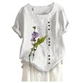 thumbnail image 2 of ZKCCNUK Women's Summer Casual Round Neck Short Sleeve Flower Printing Loose Shirt Tops Summer Plus Size Tops 2025, 2 of 4
