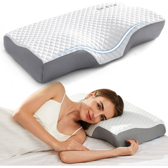 shiyou-Ventilated Gel Memory Foam Pillow, Oreiller Ergonomic Pillow for Side Sleepers, Ice Silk Cooling Pillow Cervical Support, Contoured Orthopedic Neck Pillow for Back/Stomach Sleeping 60x34x11/7