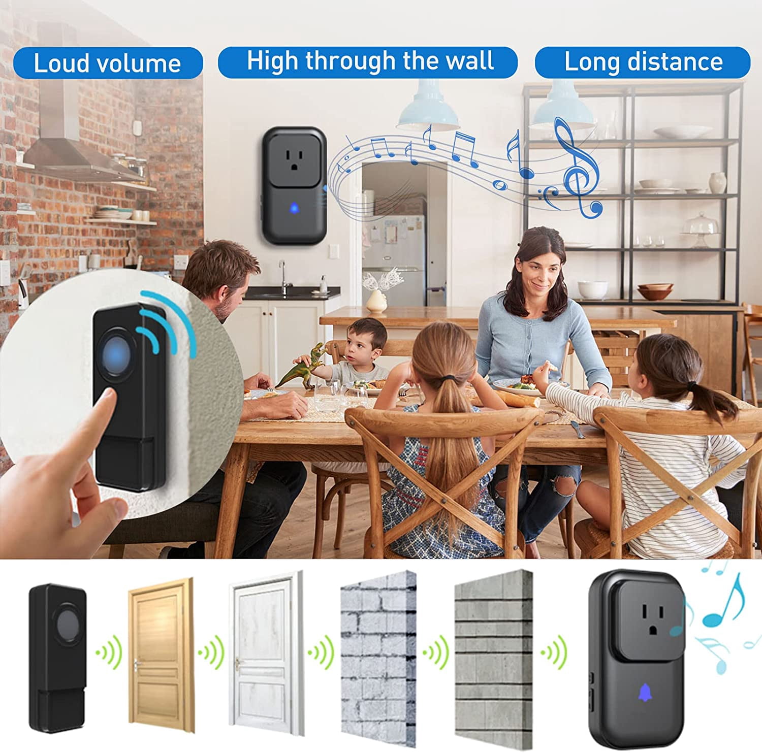 Wireless Doorbell Plug-in, Allytech Doorbell Chimes Door Chime for Home/Classroom, Self-Powered IP55 Waterproof Doorbell Operating at 1000ft Range with 58 Chimes, 5-Level Volume & LED Light