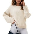 thumbnail image 2 of zaveiop Women's Clearance Oversized Cable Knit Crewneck Sweaters Ribbed Knit Loose Crewneck Cable Sweater Jumper Tops (Khaki, XXL), 2 of 8