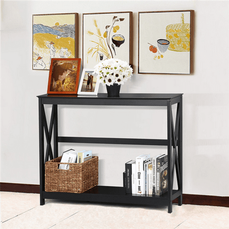 yaheetech 2 tier x design hallway large console table entryway