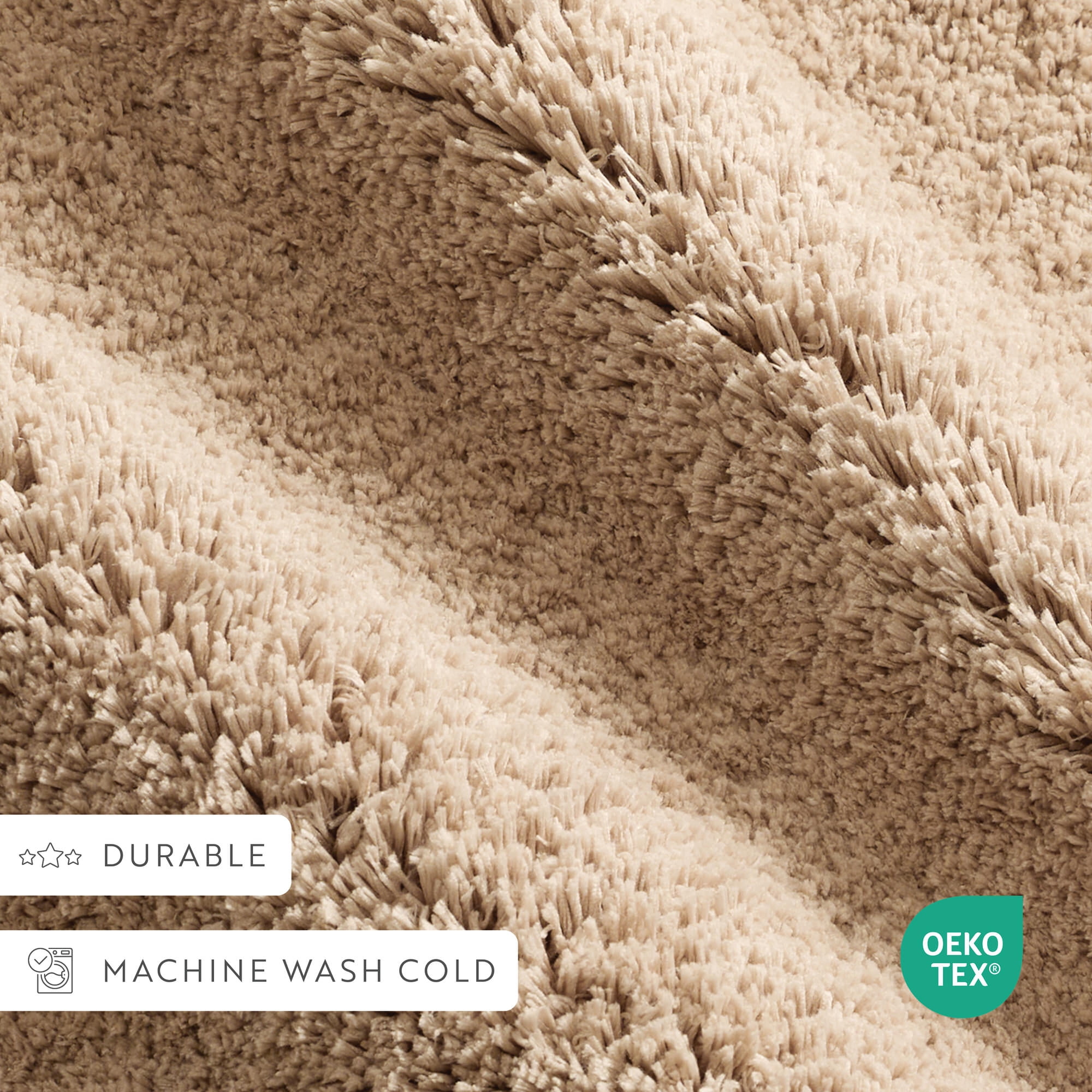 Plush Absorbent Bath Mat Rug with Anti-Skid Rubber Backing, 24 x 17, Mocha, by Noble Linens