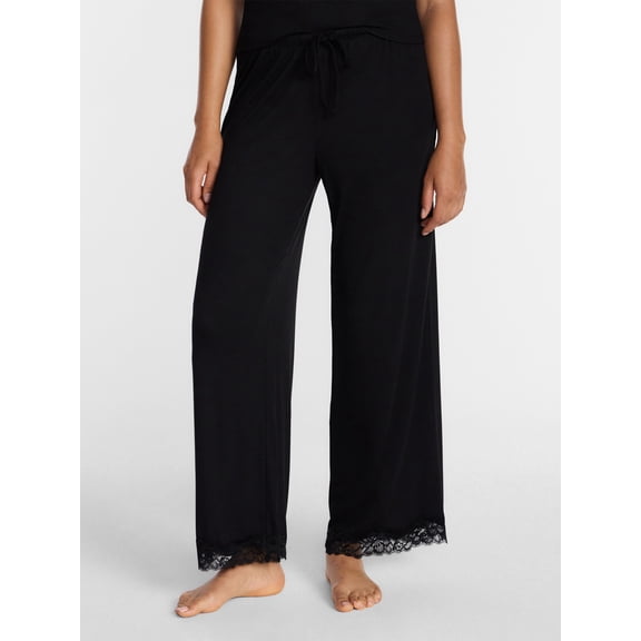 Joyspun Women’s Lace Trim Ribbed Pants, 30'' Inseam, Sizes XS-3X