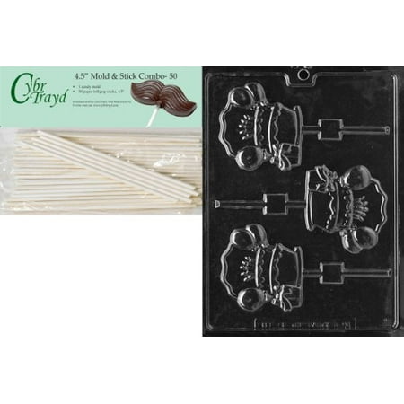 Childs Cake - Cybrtrayd 45St50-K096 Personalize B-Day Cake Lolly Kids Chocolate Candy Mold with 50 Cybrtrayd 4.5-Inch Lollipop Sticks