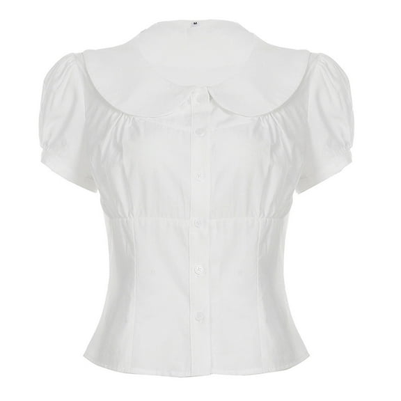 Trendy Women's Short Sleeve Shirts For Casual Wear Stylish Slim Fit Button Up Cropped Top For Young Women