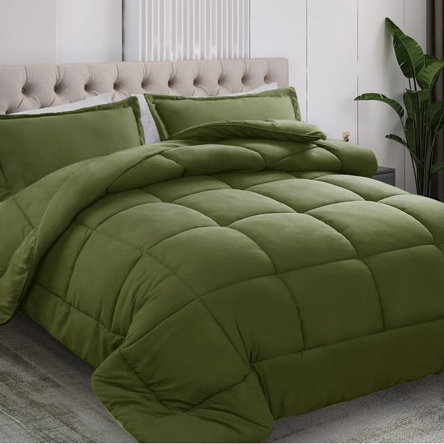 All Season Queen Size Comforter Set Premium GSM Soft Quilted Down Alternative Comforter+ Pillow Shams with Corner TabsMachine Washable Queen( * )