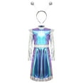 thumbnail image 4 of LiiYii Girls Alien Outfit Kids Party Fancy Dress Ups Outfits Glossy Dress with Arm Sleeve Hair Hoop Set Blue 16, 4 of 7
