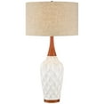 thumbnail image 2 of 360 Lighting Mid Century Modern Table Lamp with USB Charging Port 30" Tall White Ceramic Tan Fabric Drum Shade for Living Room, 2 of 8