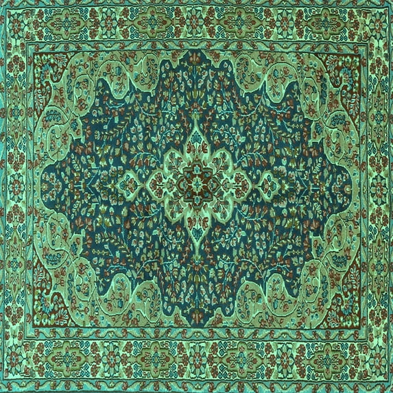 Ahgly Company Machine Washable Indoor Square Persian Turquoise Blue Traditional Area Rugs, 3' Square