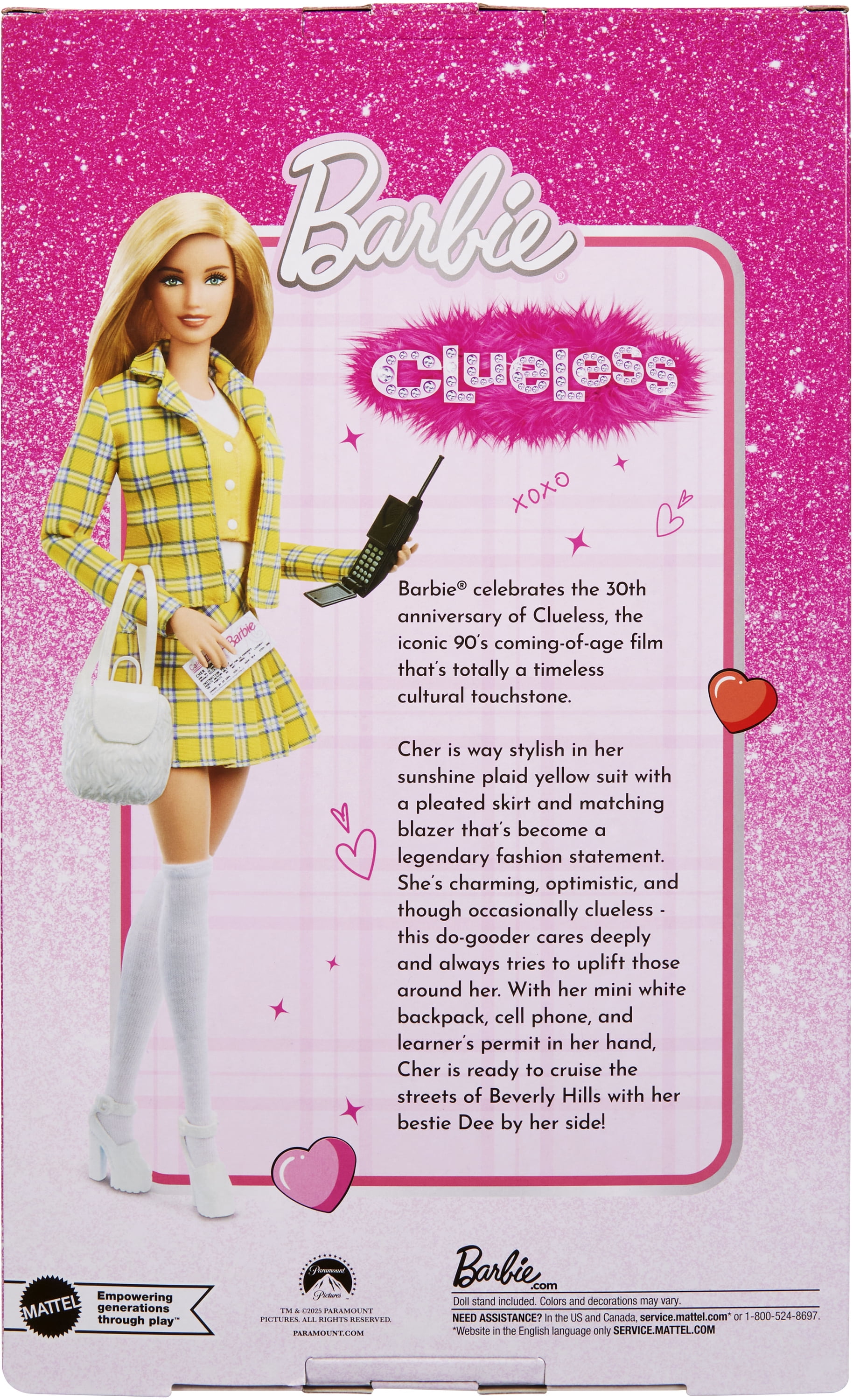 Barbie-Poupée Cher de Clueless-costume à carreaux jaune et accessoires