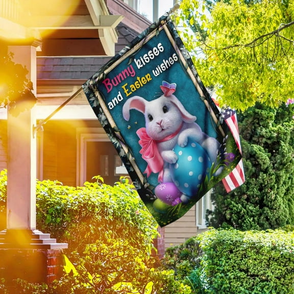 FLAGWIX Puppy Siberian Husky. Happy Easter American Flag, Outdoor Easter Decoration - House Flag (29.5" x 39.5")