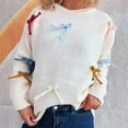 thumbnail image 4 of Bow Sweater for Women Long Sleeve Crewneck Solid Knit Pullover Top White L, 4 of 5