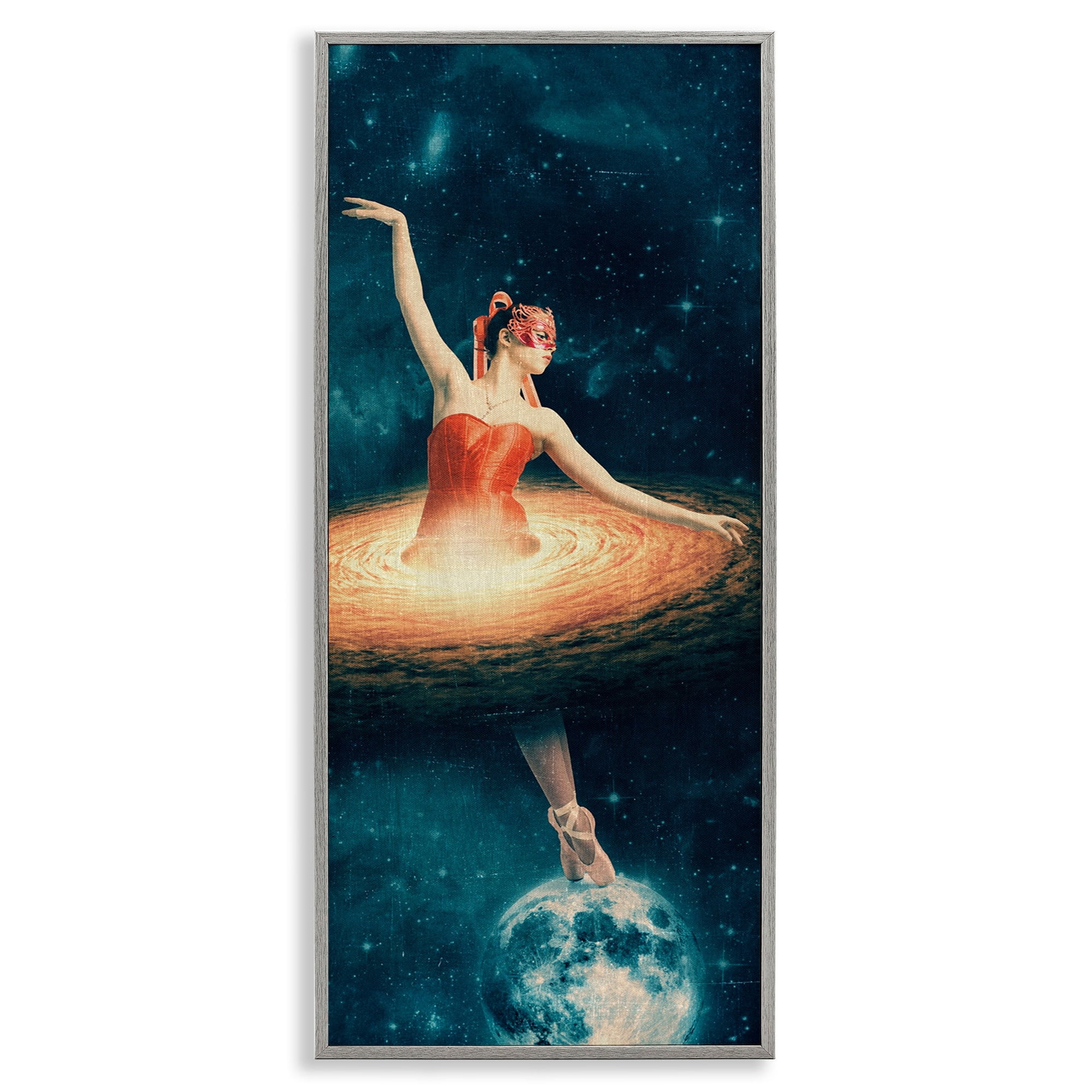 Stupell Industries Dancing Ballerina Red Nebula Dress Moon Outer Space Framed Wall Art, 10 x 24, Design by Paula Belle Flores