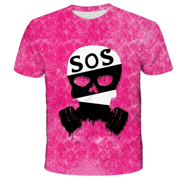 Skull 3D Print T Shirt For Children Summer Breathable Polyester Round Neck Loose Short Sleeve Streetwear Tops Kids Clothing Casu6T Gong Bohan LED