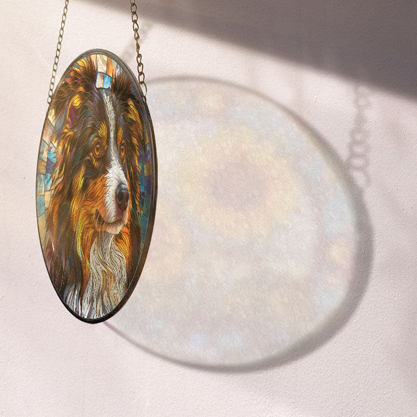 Mini Australian Shepherd: Stained Glass-Style Christmas Ornament - Made With Real Glass, Stained Glass Ornament 2025, Holiday Decoration, Seasonal Keepsake Gift, Unique