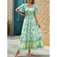thumbnail image 3 of Women'S 2025 Summer Short Sleeves Boho Floral Print Tiered Casual Flowy Long Maxi Dress Light Green XL, 3 of 7