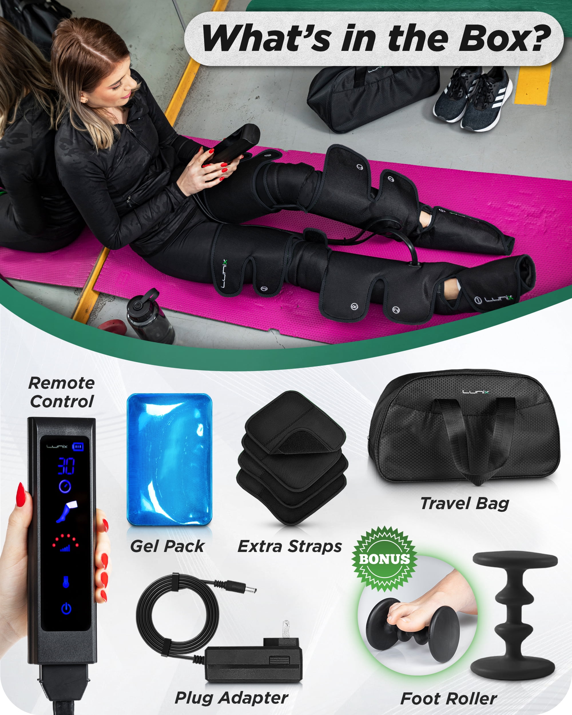 Lunix LX10 Full Leg Massager with Heat & Air Compression, Foot, Calf & Thigh Massage Boots, Adjustable Fit with Controller, Charcoal Black