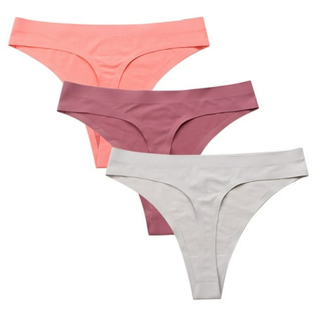 

WBQ Women Seamless Thongs Mid-Rise Comfy Underwear G-Strings Panties Pack of 3