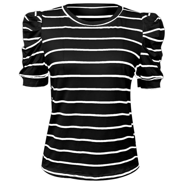 T-Shirts Décontractés à Manches Courtes pour Femmes, Col Rond, Blouses Rayées pour l'Été au Quotidien