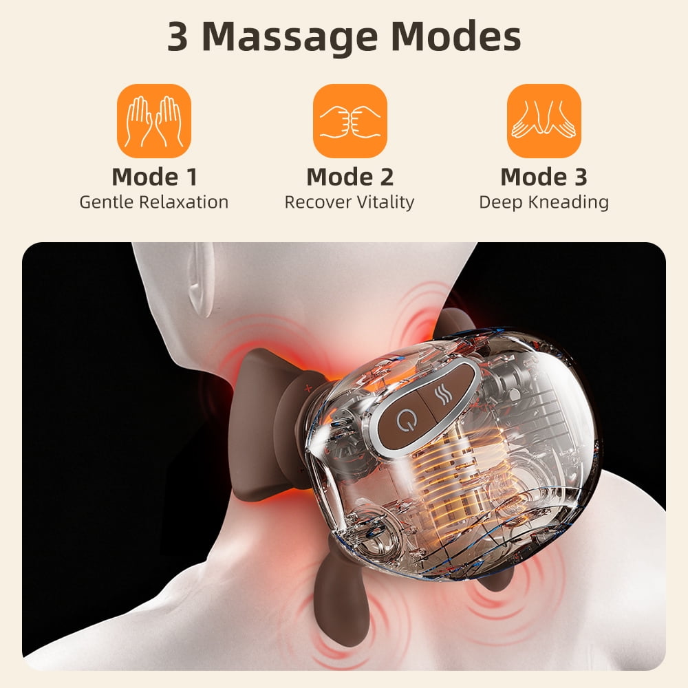 Bionic Heated Massager, Cordless Neck and Shoulder Massager with 3 Massage Modes 2 Heat, Heated Kneading Massager for Neck with Adjustable Strap, Beige