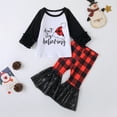 thumbnail image 2 of Weebloom Christmas Baby Girl Outfit Toddler Girls Winter Long Sleeve Alphabet Santa Hat Print Tops Pants 2Pcs Outfits Clothes Set Babys Clothes Xmas Christmas Black 2-3 Years, 2 of 9