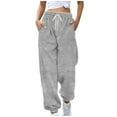 thumbnail image 2 of Pants for Women Drawstring Elastic Waist Sweatpants Fleece Pockets Casual Solid Color Jogging Sweatpants,Sweatpants for Women Gray XL, 2 of 5