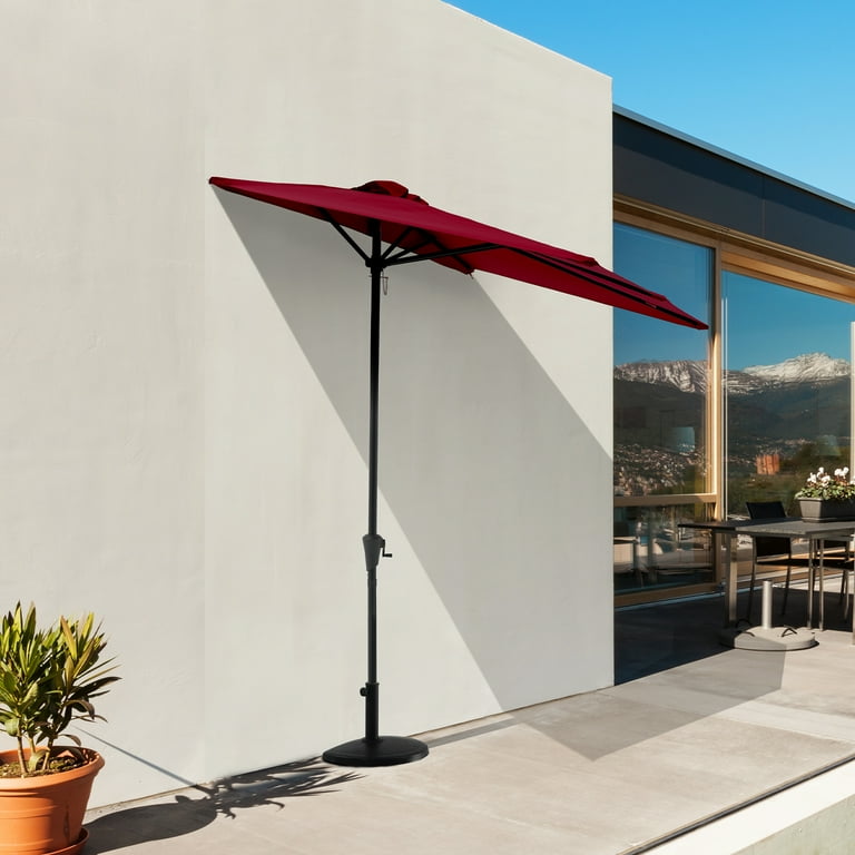 cobana rectangle patio umbrella Cobana 7.5 by 4 Half Rectangular Outdoor Patio Umbrella for Patio, Balcony, Garden, Deck, Dark Red